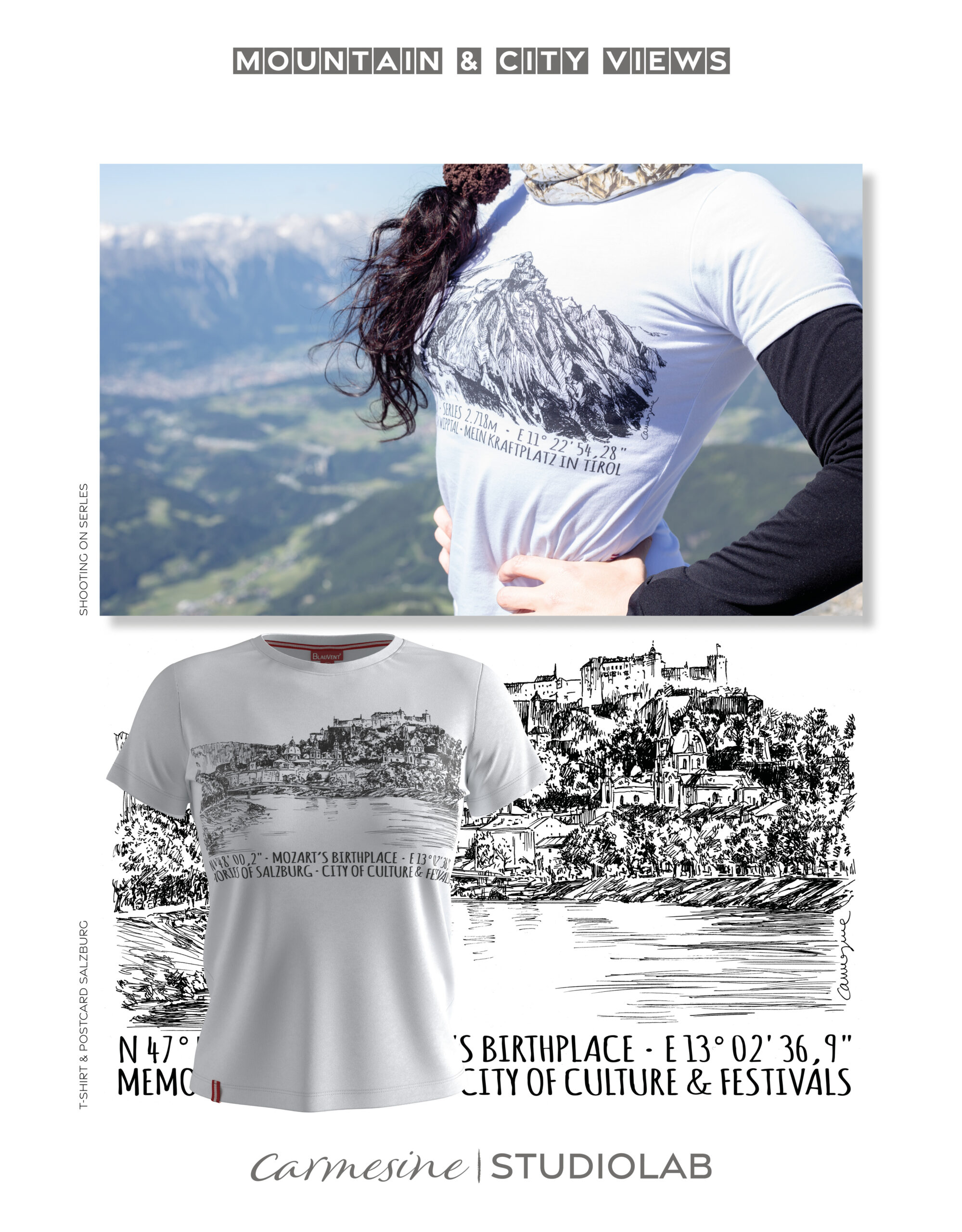 Shooting of Serles T-Shirt on top of Serles with views to Innsbruck.