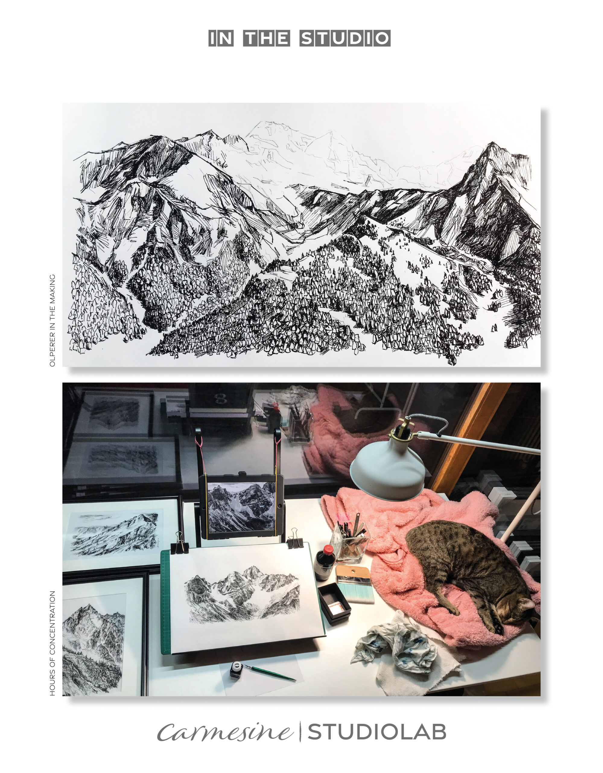 Ink drawing in the process.