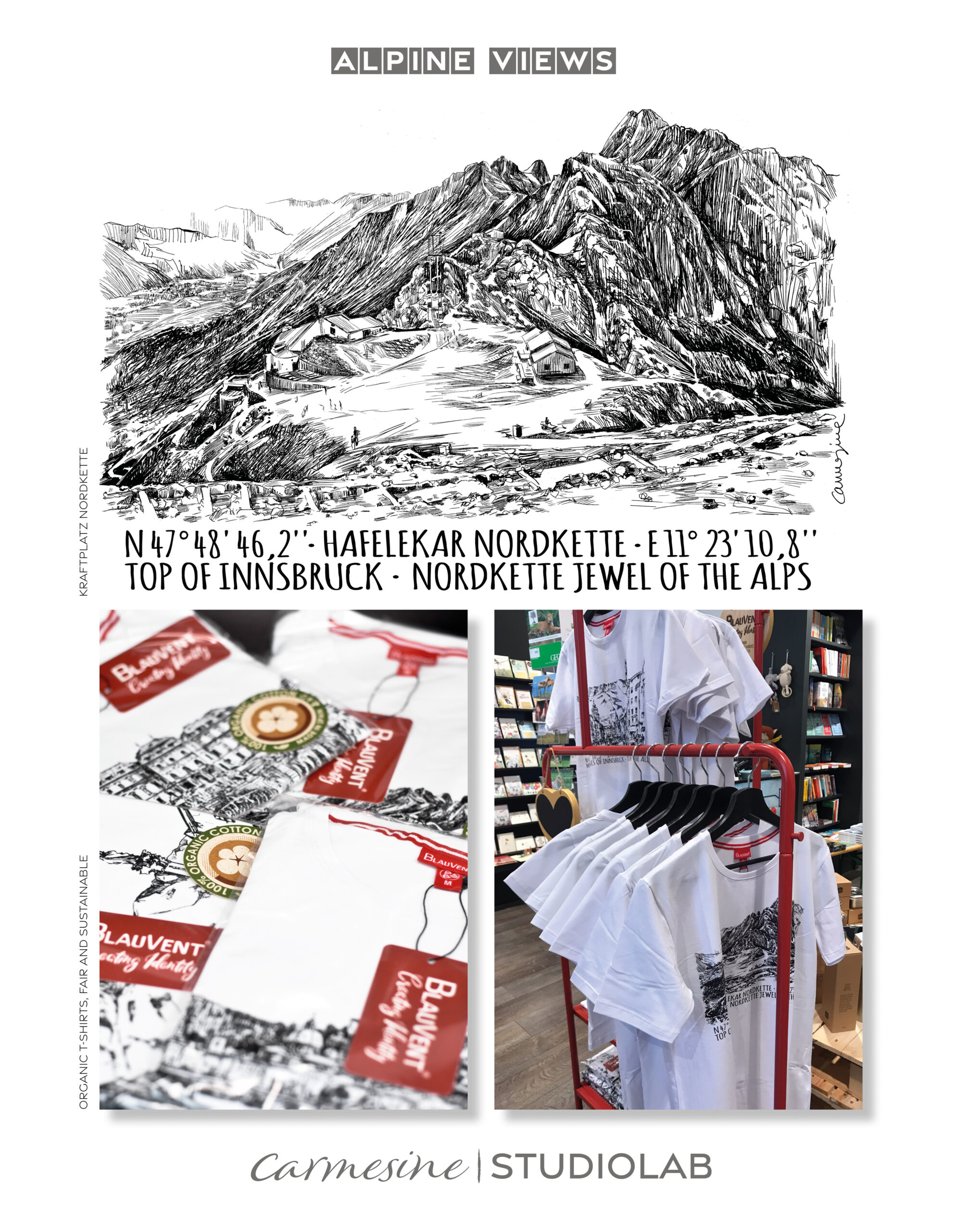 Nordkette Illustration as screen print on organic, fair and sustainable T-shirt.